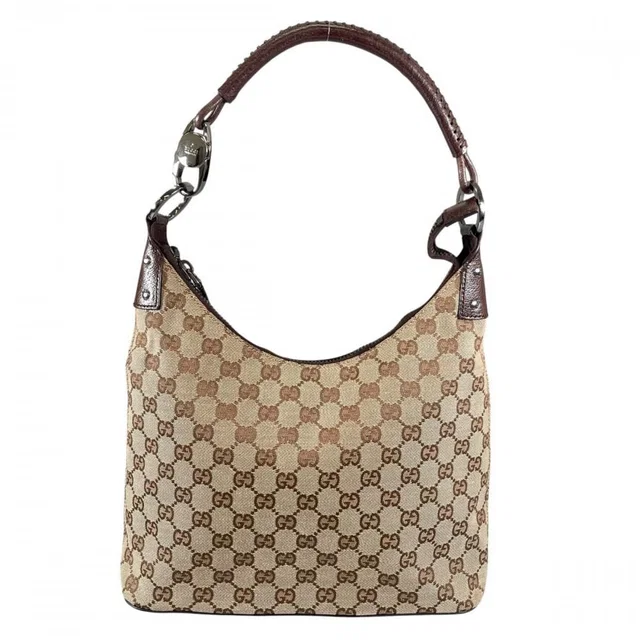 Gucci Shoulder Bag Tote GG Canvas Leather Brown Silver in Brown Canvas from The Reluxe
