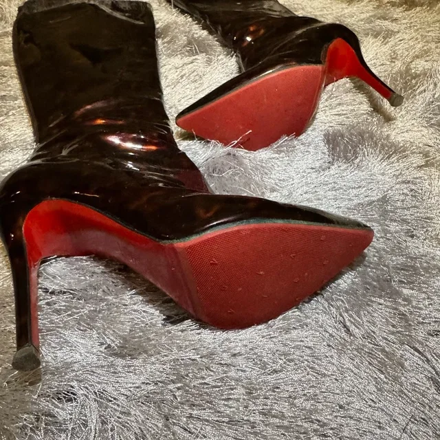 Christian Louboutin Black Patent Calf High Stiletto Boots With Red Soles in brown|red Patent leather from Poshmark