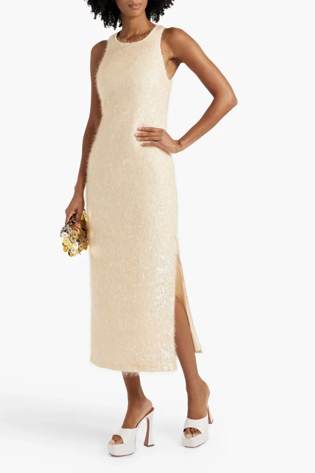 Simon Miller Lash Lou Metallic Knitted Midi Dress in Cream, photo 2 of 4 from THE OUTNET