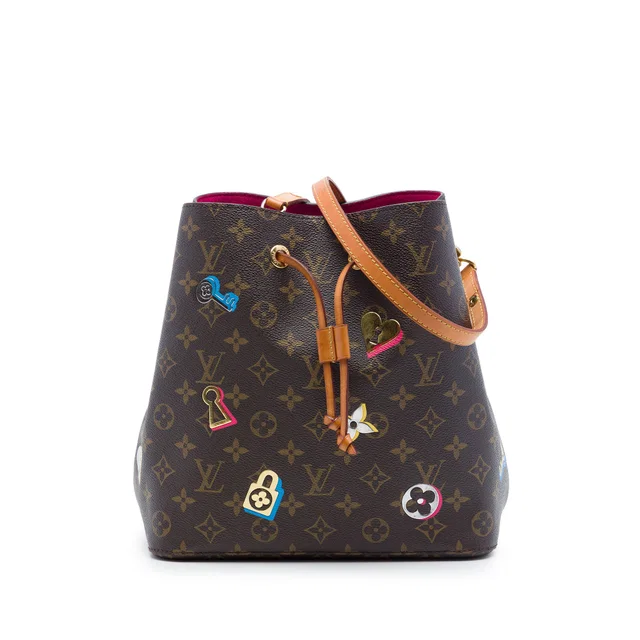 Brown Louis Vuitton Monogram Love Lock Neonoe MM Bucket Bag in Brown Coated canvas from Designer Revival