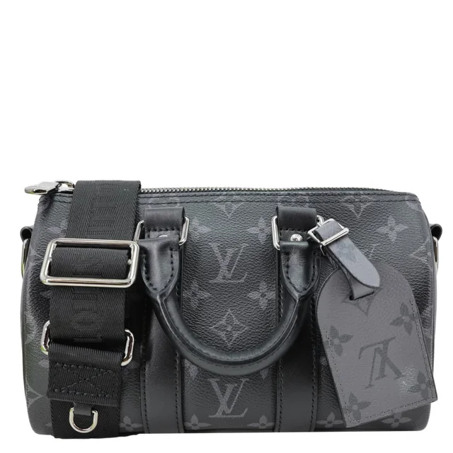 Louis Vuitton Keepall 25 Bandouliere Monogram Eclipse Reverse Canvas Crossbody Bag Black in Black Canvas from Dallas Designer Handbags