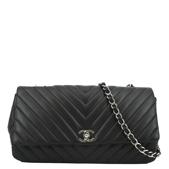 Chanel Surpique Jumbo Chevron Lambskin Leather Flap Crossbody Bag Black in Black Lambskin from Dallas Designer Handbags