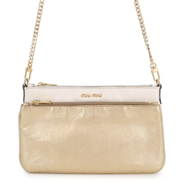 Miu Miu ChainShoulder Bag White/Gold Leather in White Leather from GALLERY RARE