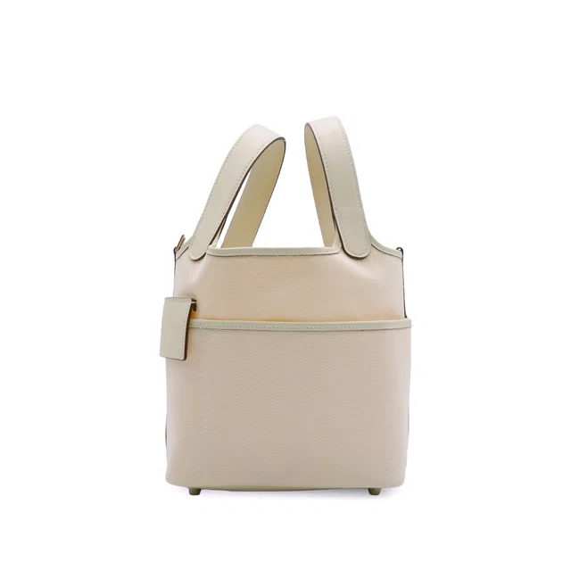 Hermès Picotin Lock PM Cargo Pocket Nata Toile Goeland Veau Swift 2021 Z Stamp Palladium Hardware in Swift leather from Luxury Promise