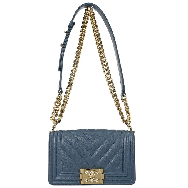 Boy Chanel 2018 Light Blue Caviar Skin Small Chain Shoulder Bag in Blue Caviar leather from AMORE Vintage Tokyo