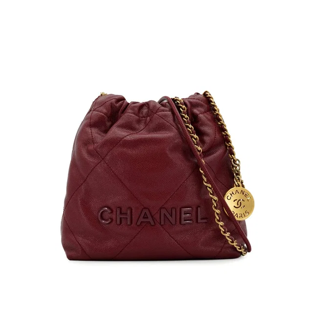 Chanel 22 Mini Chain Shoulder Bag Bordeaux Caviar Skin Gold Hardware in Burgundy Caviar leather from Luxury Promise