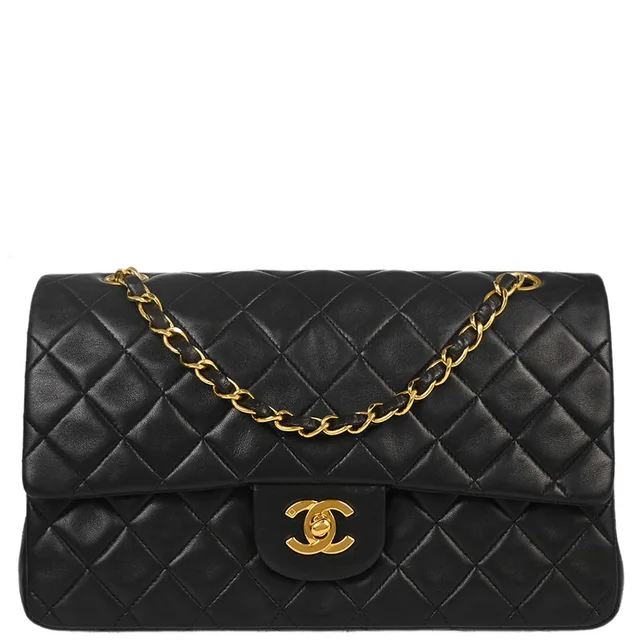 Chanel 1996-1997 Black Lambskin Medium Classic Double Flap Shoulder Bag in Black Lambskin from AMORE Vintage Tokyo