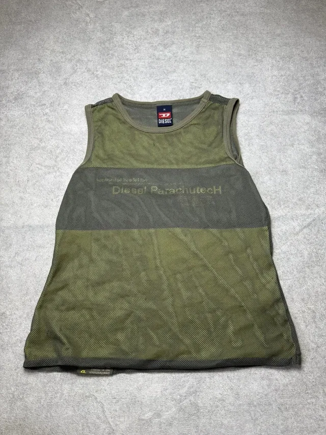 Diesel Parachutetech Mesh Tank Top Y2K Skull Ifsixwasnine in green from Grailed