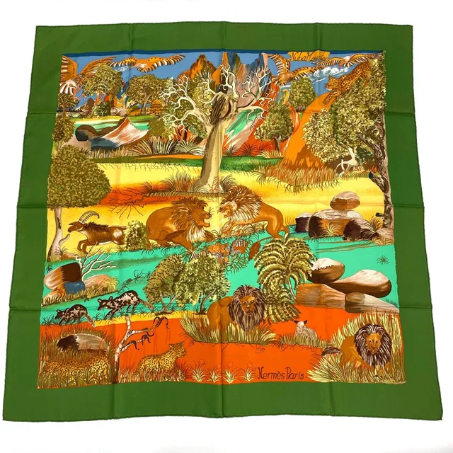 Hermès Carre 90 Nuba Mountain Scarf 100% Silk Green in Green Silk from The Reluxe
