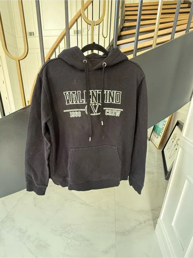Valentino Garavani Black Pullover Hoodie With White Logo in white|black from Poshmark