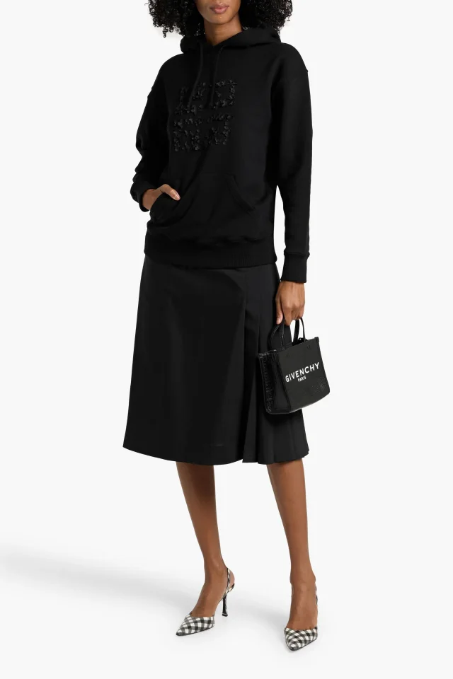 Givenchy Floral-Appliquéd French Cotton-Terry Hoodie in Black, photo 2 of 4 from THE OUTNET