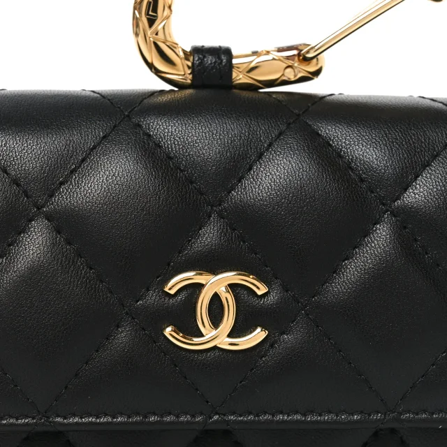 Chanel Quilted CC Hook Card Holder Black in Black Lambskin from FASHIONPHILE, photo 8 of 11
