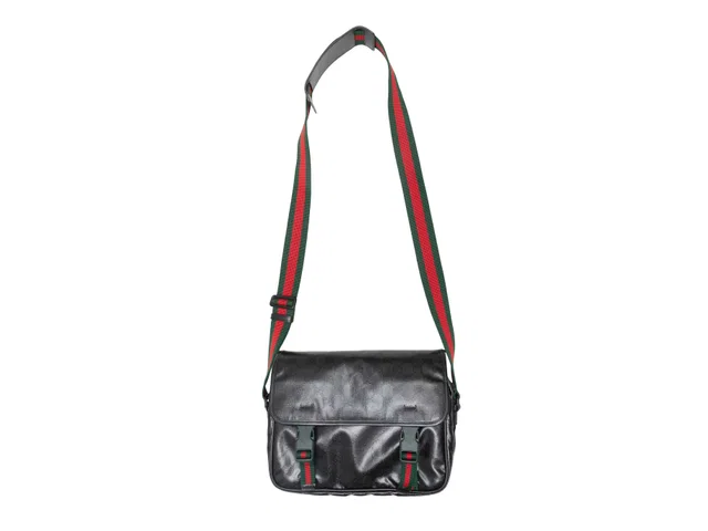 Black Gucci Imprime Double Buckle Messenger Bag in Black from Designer Revival
