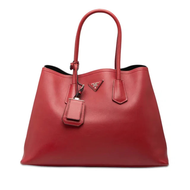 Red Prada Large Saffiano Cuir Double Satchel in Red Saffiano leather from Designer Revival