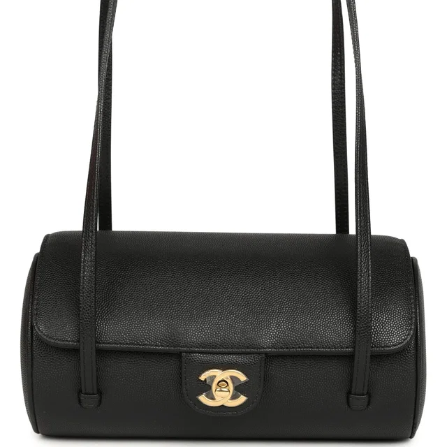 Chanel Preppy Coco Bowling Bag Black Shiny Caviar Brushed Gold Hardware in Black Caviar leather from Madison Avenue Couture
