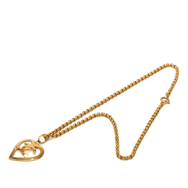 Gold Chanel Gold Plated CC Heart Pendant Necklace in Gold from Designer Revival