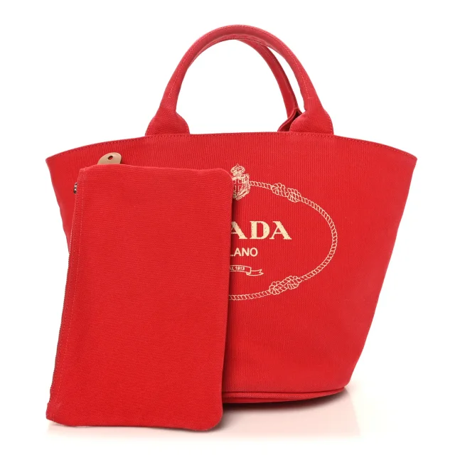 Prada Canapa Small Shopping Tote Rosso in Canvas from FASHIONPHILE, photo 3 of 10