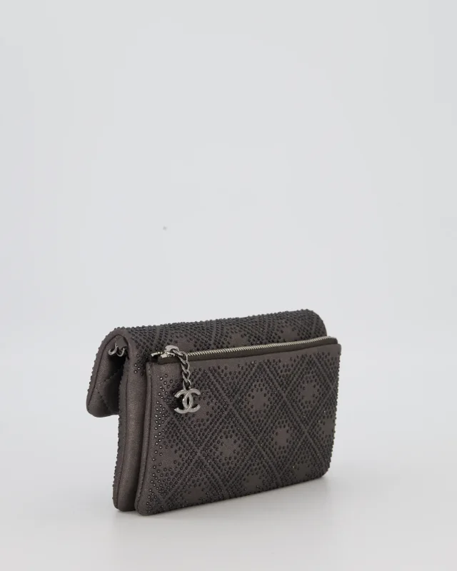 Chanel Grey Embellished Rhinestones Mini Flap Bag in Suede Leather With Gunmetal Hardware in Grey Suede from Sellier, photo 6 of 19