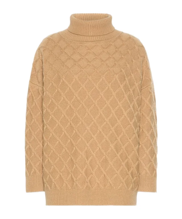 Oversized diamond wool and cashmere sweater - Camel
