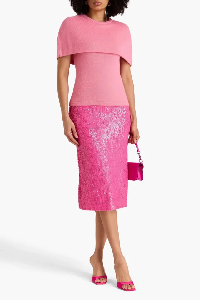 Carolina Herrera Cape-Effect Wool and Cashmere-Blend Top in Pink, photo 6 of 8 from THE OUTNET