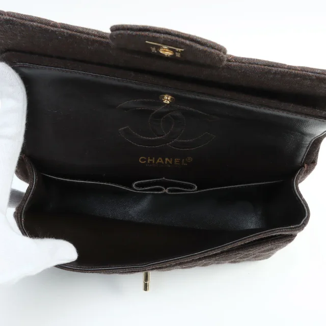 Chanel Circa 2000 Cotton Classic Flap Design Chain Bag Brown in Brown from VINTAGE QOO TOKYO, photo 5 of 12
