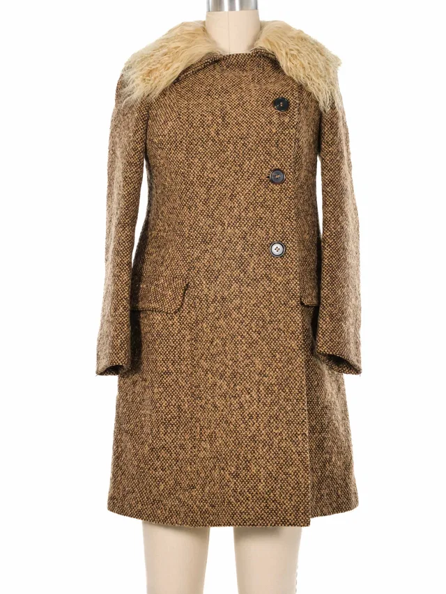 Miu Miu Fur Trimmed Tweed Coat in Tweed from Arcade Vintage