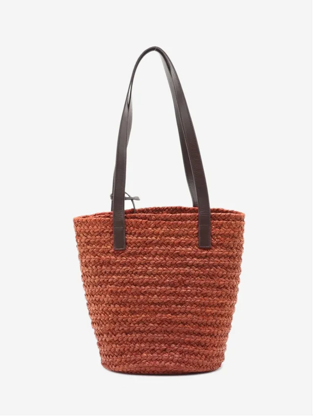 Saint Laurent Brown Paris Panier raffia & leather tote bag in Brown Raffia from Sign of the Times