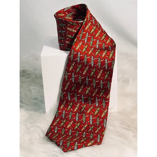 Ferragamo Mens Silk Tie Red Canoe Paddle Nautical Print Made In Italy in red Silk from Poshmark, photo 1 of 1