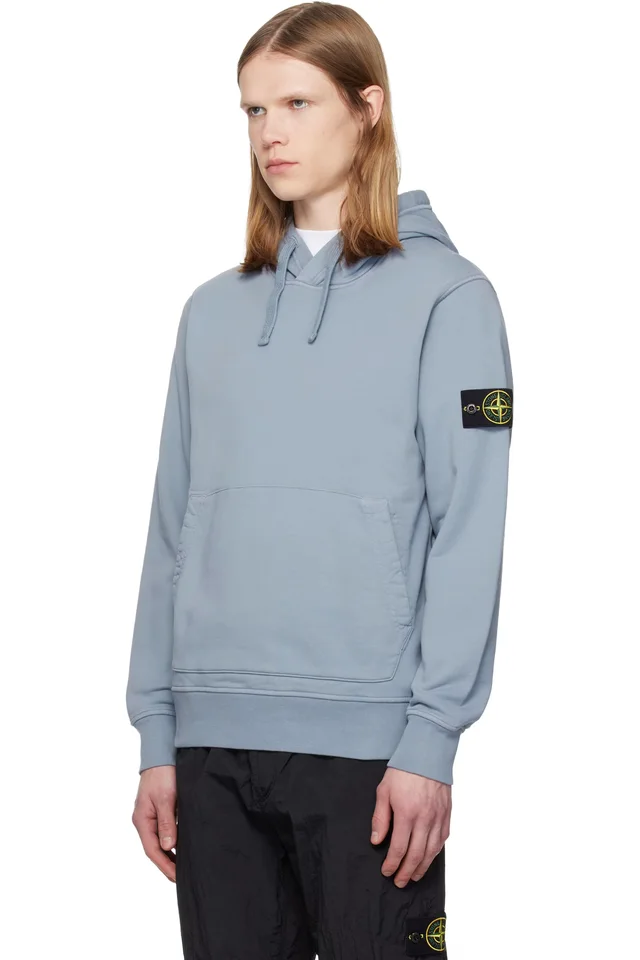 Stone Island Blue 6100062 Organic Cotton Fleece Hoodie, photo 4 of 5 from SSENSE