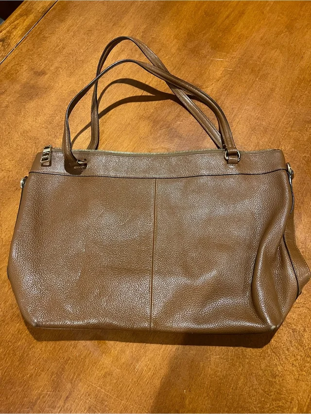 Coach Brown Pebbled Leather Shoulder Tote in brown|red Leather from Poshmark