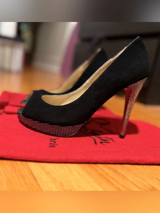 Christian Louboutin Yolanda Suede Peep-Toe Pumps in silver|black|gray Suede from Poshmark