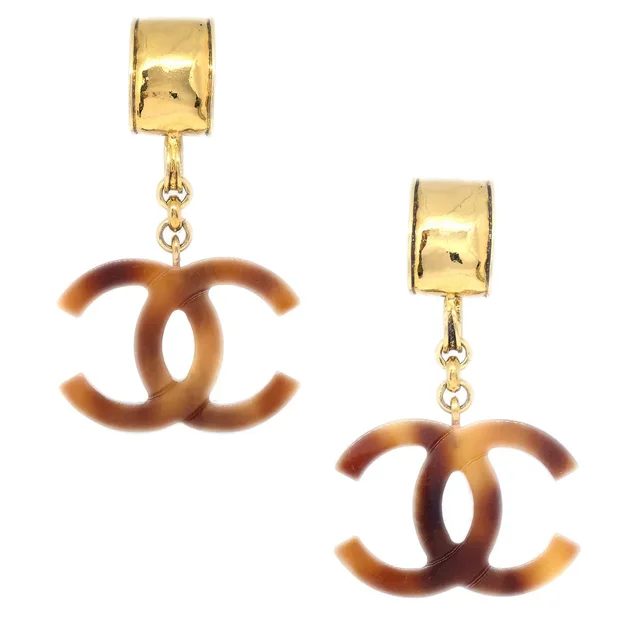 Chanel Dangle Earrings Clip-On Brown 94P in Brown Resin from AMORE Vintage Tokyo