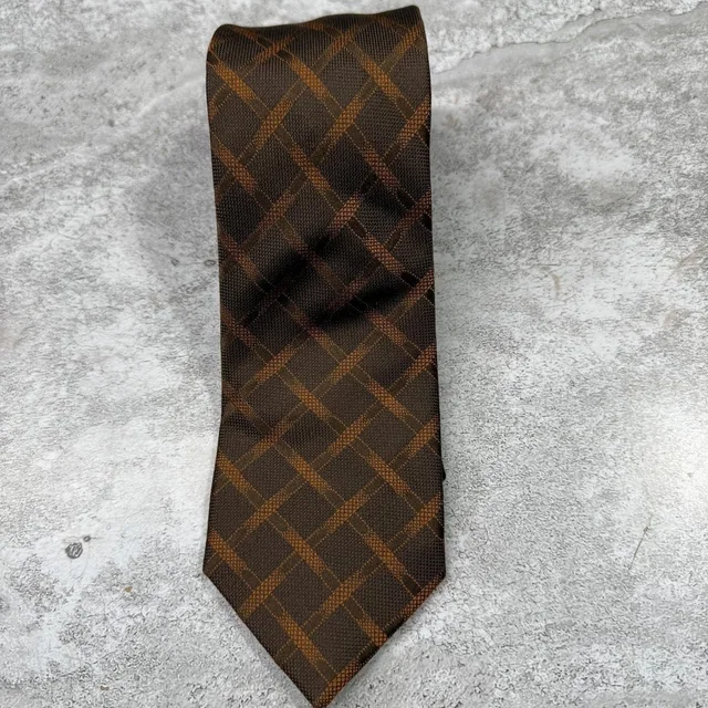 Escada Tie Mens One Size Brown Orange Plaid Check Classic 100% Silk Necktie in red|brown Silk from Poshmark