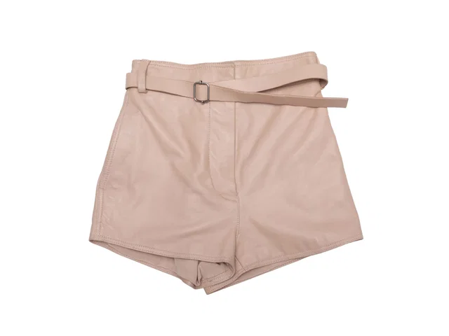 Beige Christian Dior Belted Leather Shorts Size FR 36 in Beige Leather from Designer Revival