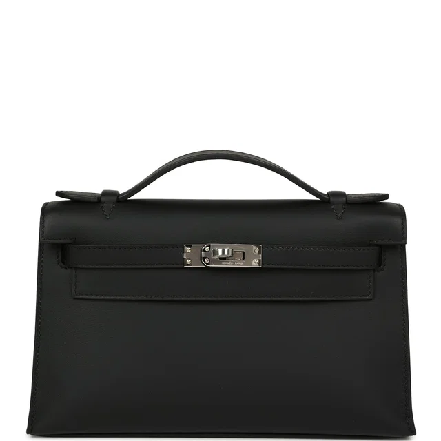 Hermès Special Order (HSS) Kelly Pochette Black Verso Swift Palladium Hardware in Black Swift leather from Madison Avenue Couture