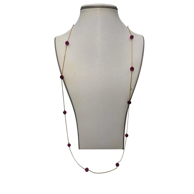 Vintage Signed Swarovski Gold Tone Faceted Pink Fuchsia Crystal Beads Necklace in gold from Poshmark