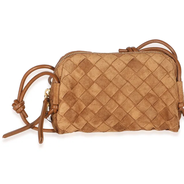 Bottega Veneta Amber Suede Intrecciato Mini Concert Pouch in Suede from myGemma