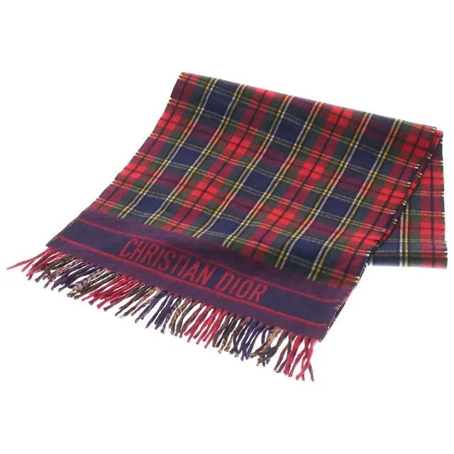 Dior Plaid Fringe Scarf Red Green Wool Shawl in Red Wool from The Reluxe
