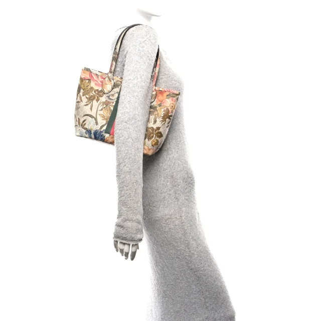 Gucci GG Supreme Monogram Water Flora Web Small Ophidia Tote Beige White Multicolor in White Coated canvas from FASHIONPHILE, photo 2 of 11