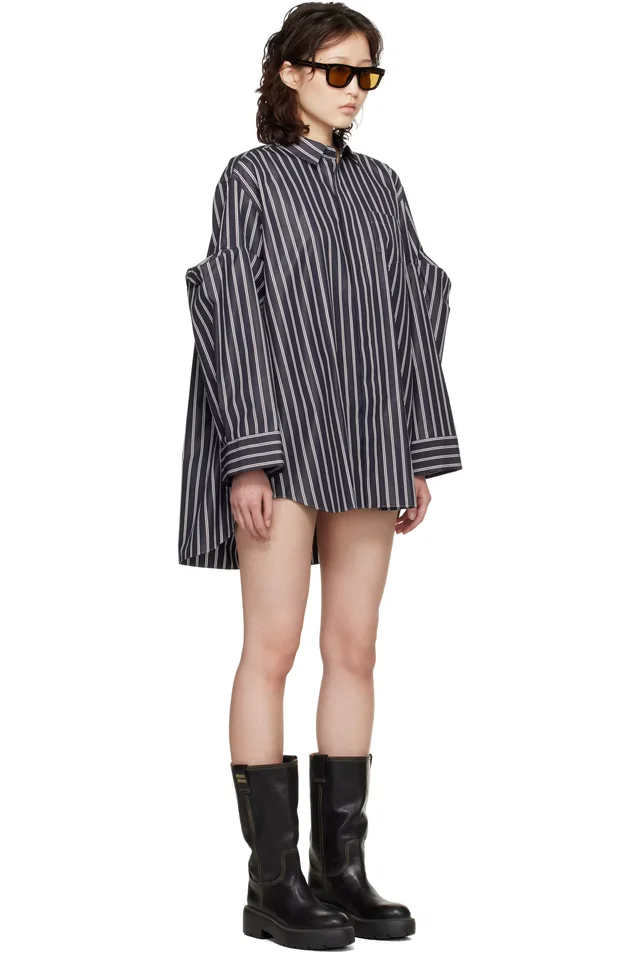 sacai Navy Poplin Shirt Minidress, photo 2 of 4 from SSENSE