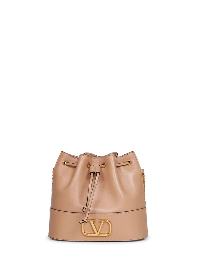 Valentino Garavani Vlogo Signature Bucket Bag — Beige Lambskin in Beige Lambskin from HEWI