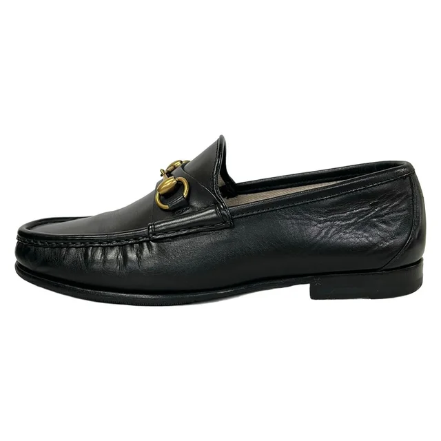Gucci Loafers Horsebit Black Gold Leather 5 in Black Leather from The Reluxe