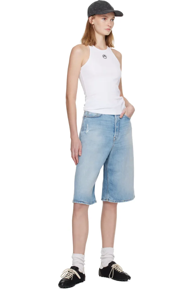 Marine Serre White Moon Logo Ribbed Jersey Tank Top, photo 4 of 4 from SSENSE