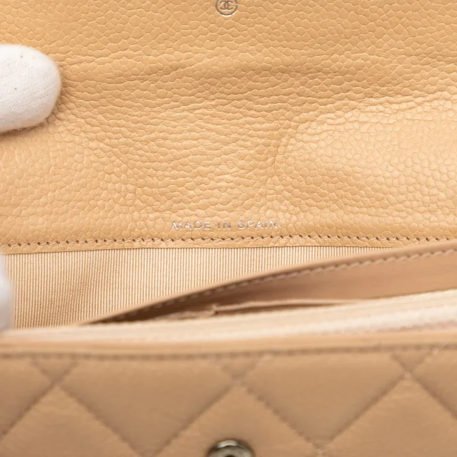 Chanel CC Quilted Caviar Gusset Flap Long Wallet in Beige Caviar leather from Designer Revival, photo 8 of 10