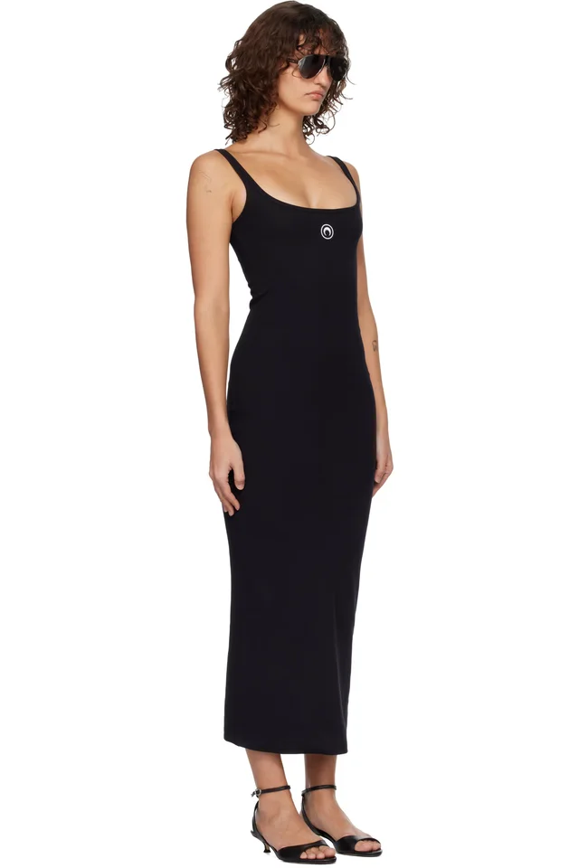 Marine Serre Black Moon Logo Ribbed Jersey Maxi Dress, photo 2 of 4 from SSENSE
