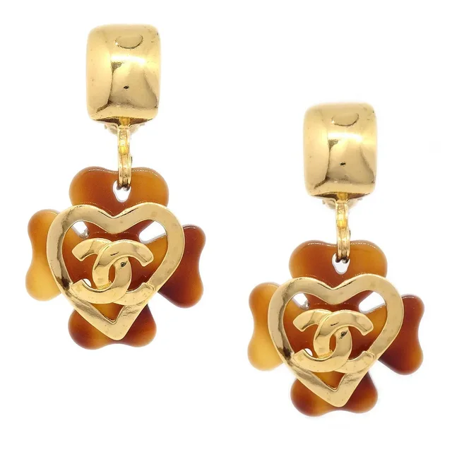 Chanel 1995 Faux Tortoiseshell Heart CC Dangle Earrings from AMORE Vintage Tokyo