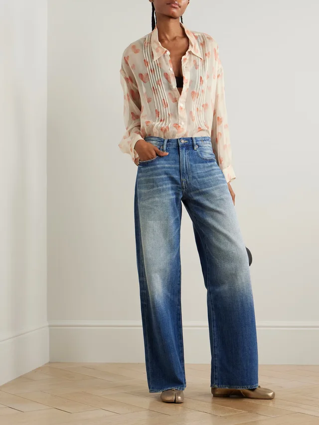 R13 Pintucked printed silk shirt in Beige, photo 2 of 2 from NET-A-PORTER (Canada)