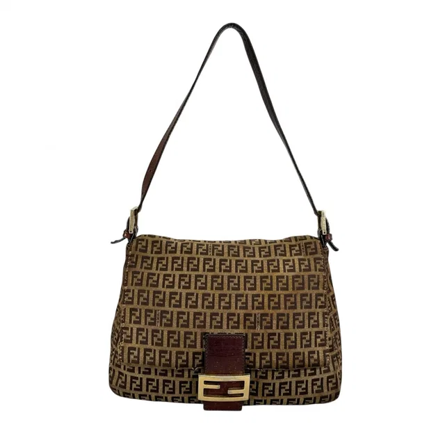 Fendi Mamma Baguette Zucchino Shoulder Bag Canvas Brown I'm Just in Brown Canvas from The Reluxe