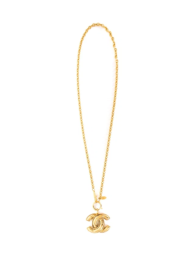 Chanel Quilted Logo Pendant Necklace from Arcade Vintage