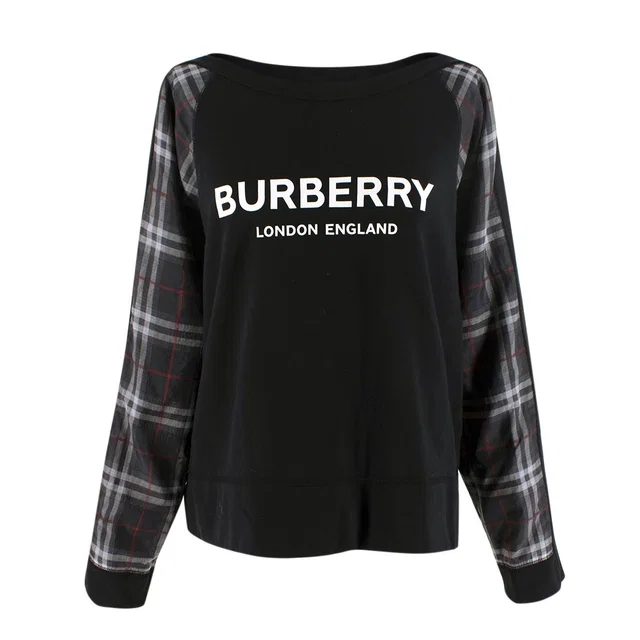 Burberry Black Check Sleeves Crewneck Sweatshirt in Black Nylon from HEWI